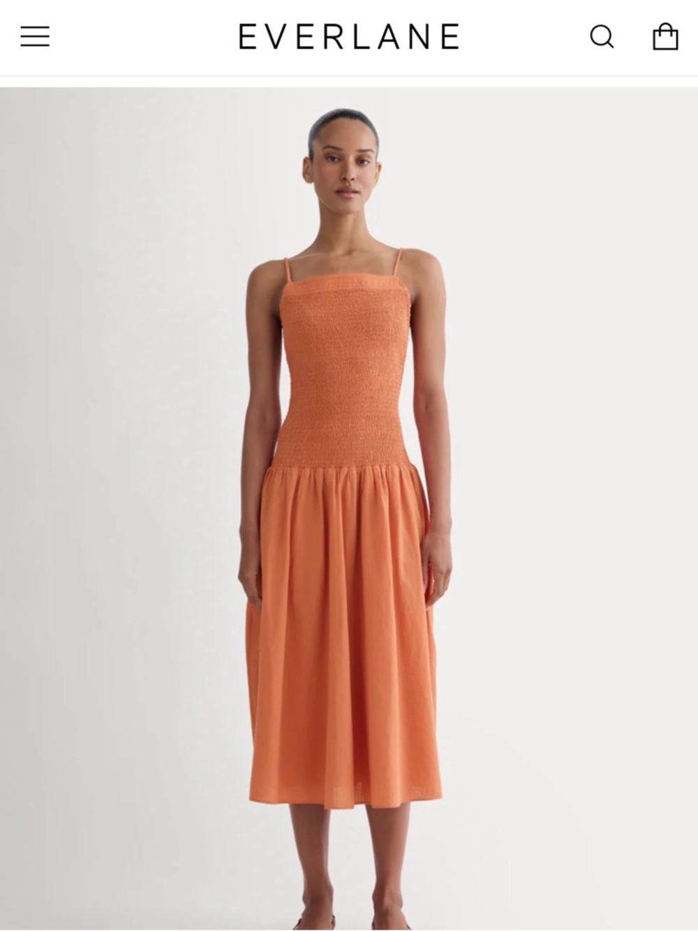 Everlane Smocked Midi Dress in Orange
